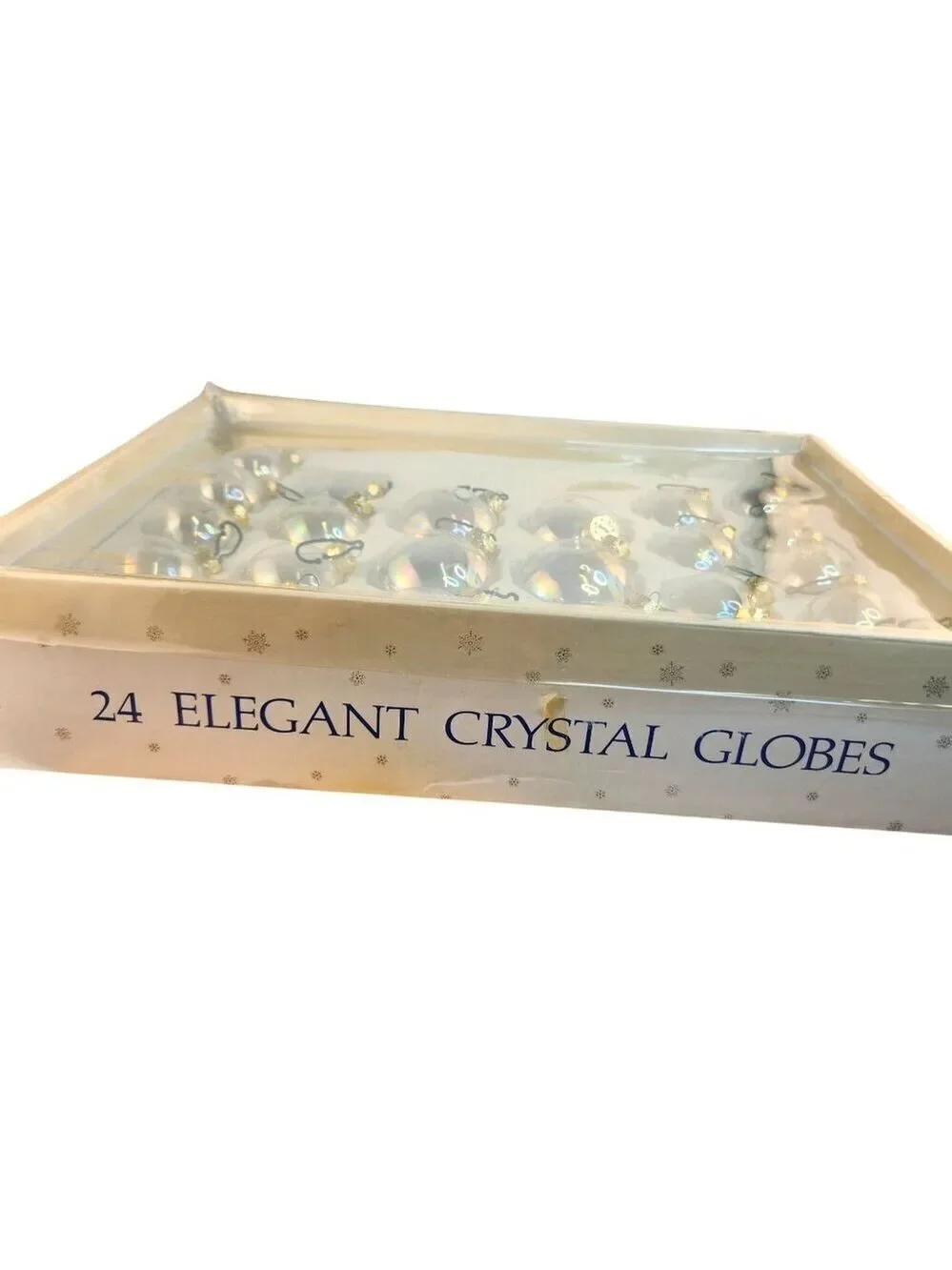 Holiday Crystal Glass Christmas Tree Ornaments Set 23 Pc 3 Sizes Gold Caps Vinta